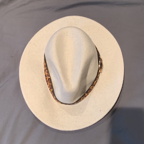 Womens Ivory, grey and cheetah Felt Western Hat - Picture 2 of 3
